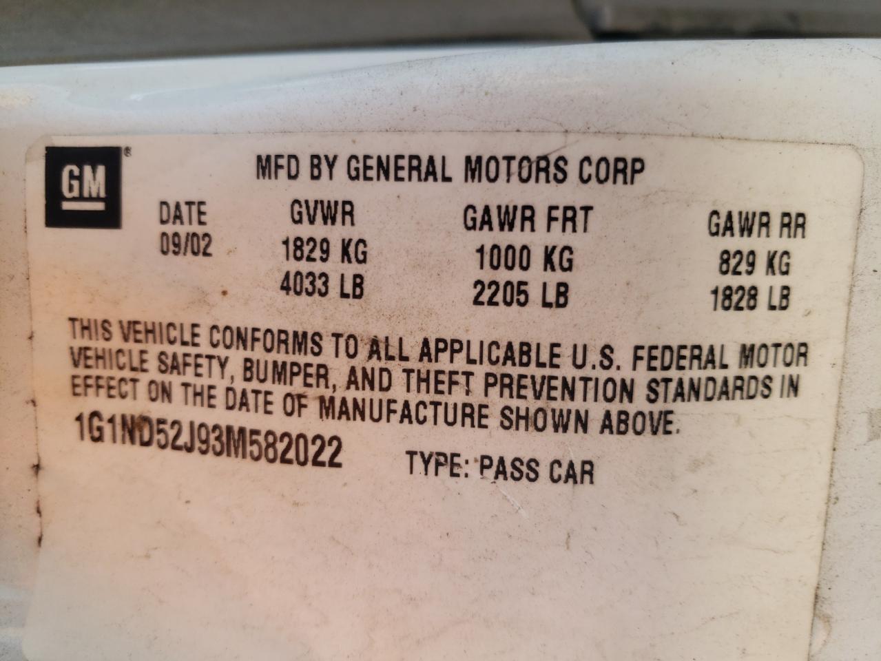 Photo 10 from auction – 2003 CHEVROLET MALIBU with VIN 1G1ND52J93M582022