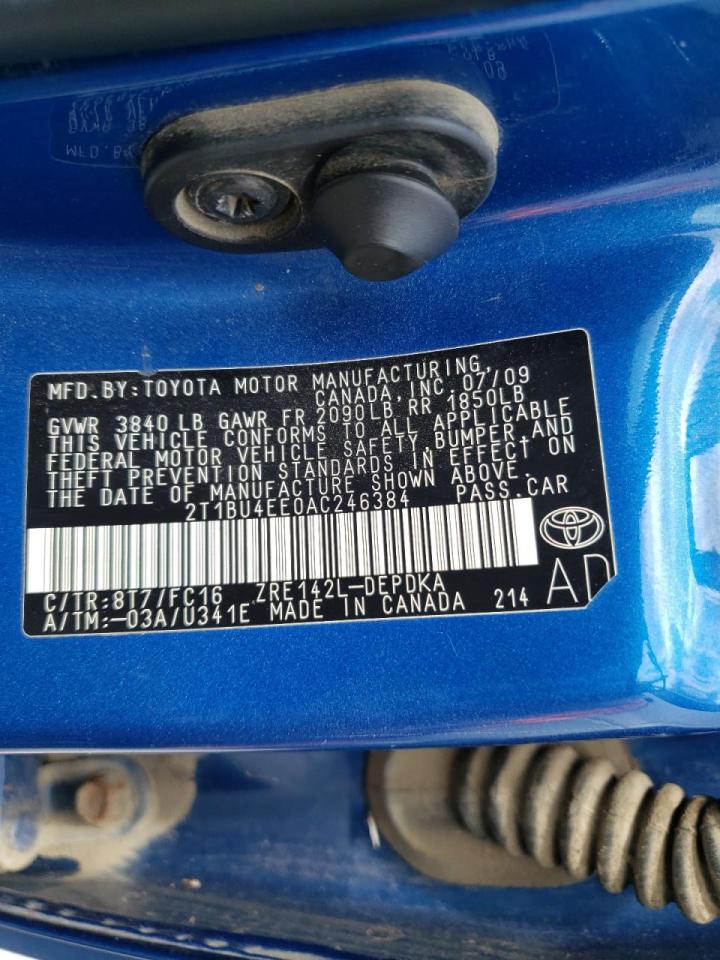 Photo 10 from auction – 2010 TOYOTA COROLLA BA with VIN 2T1BU4EE0AC246384