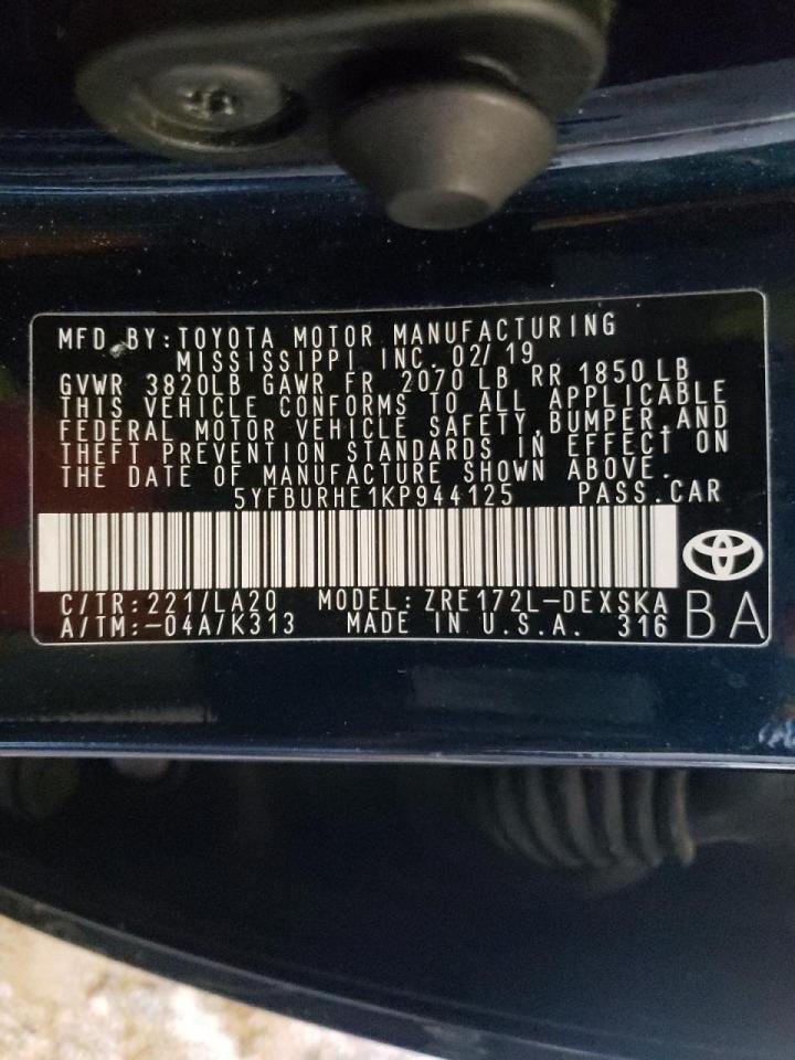 Photo 10 from auction – 2019 TOYOTA COROLLA L with VIN 5YFBURHE1KP944125