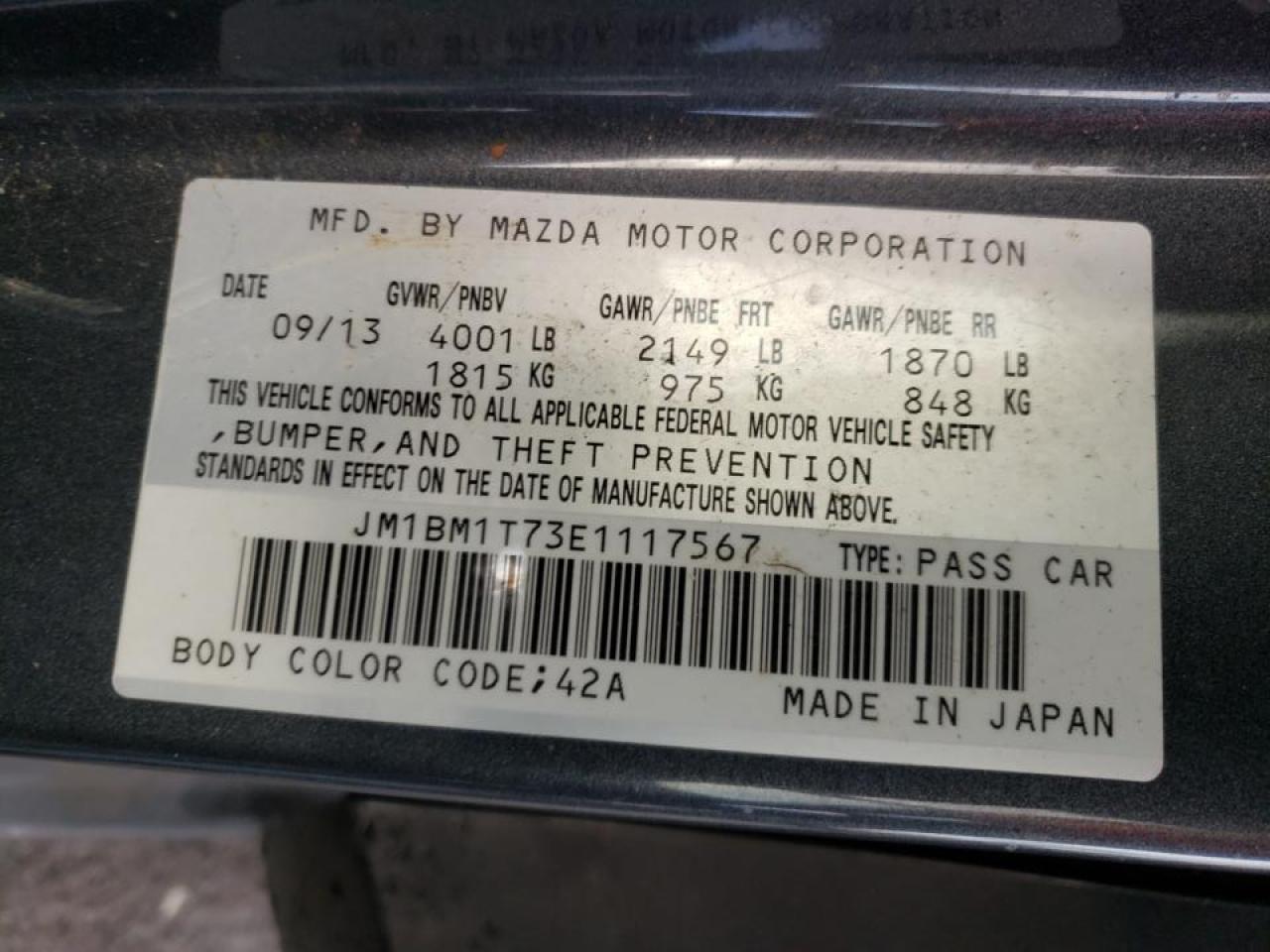 Photo 10 from auction – 2014 MAZDA 3 SV with VIN JM1BM1T73E1117567