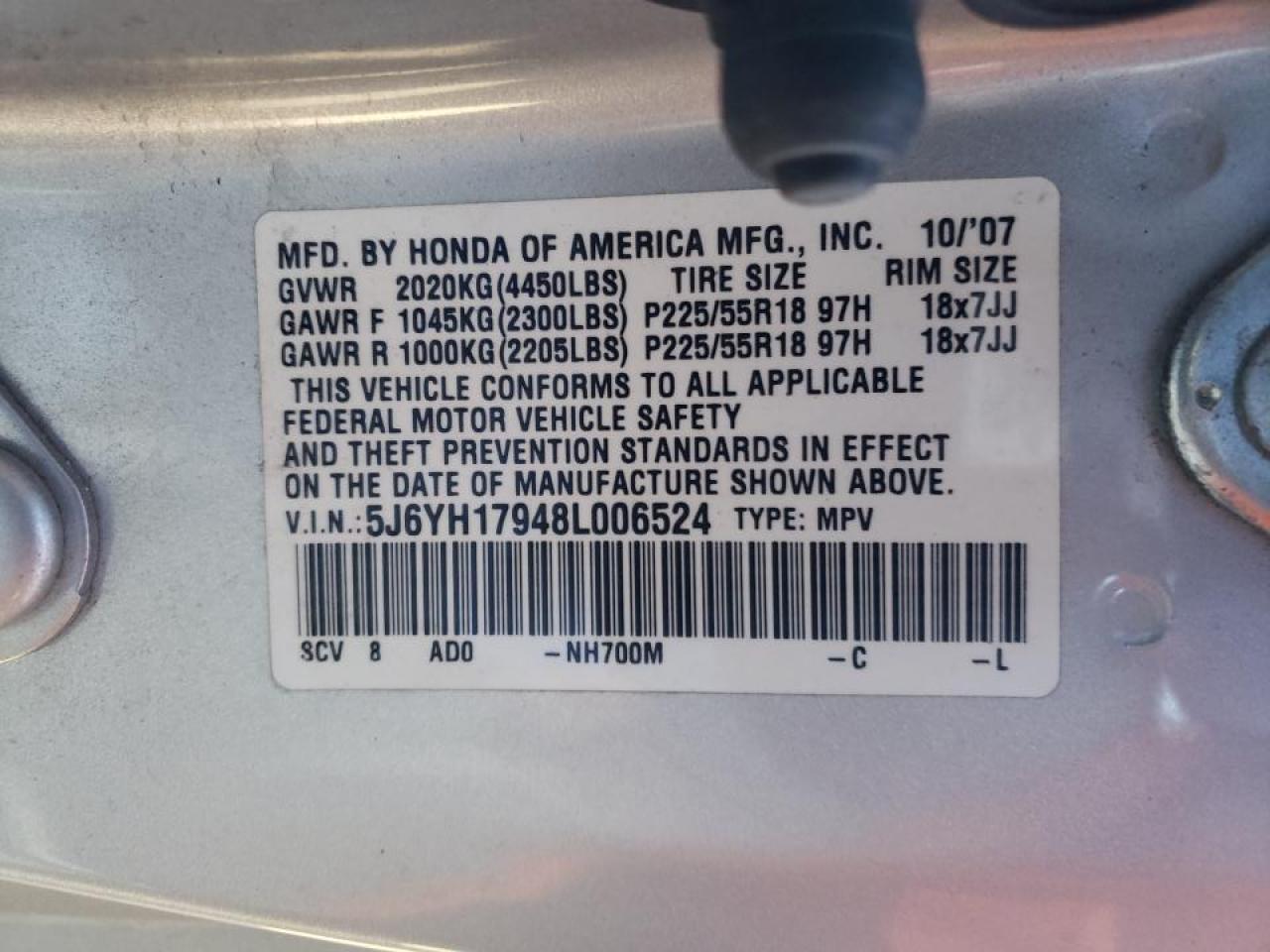 Photo 10 from auction – 2008 HONDA ELEMENT SC with VIN 5J6YH17948L006524
