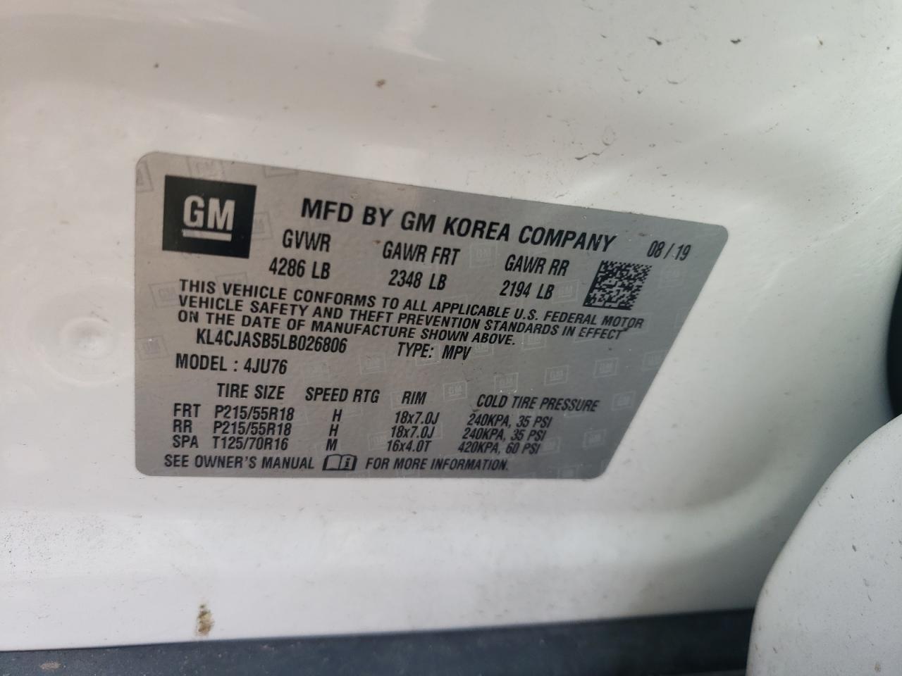 Photo 10 from auction – 2020 BUICK ENCORE PRE with VIN KL4CJASB5LB026806