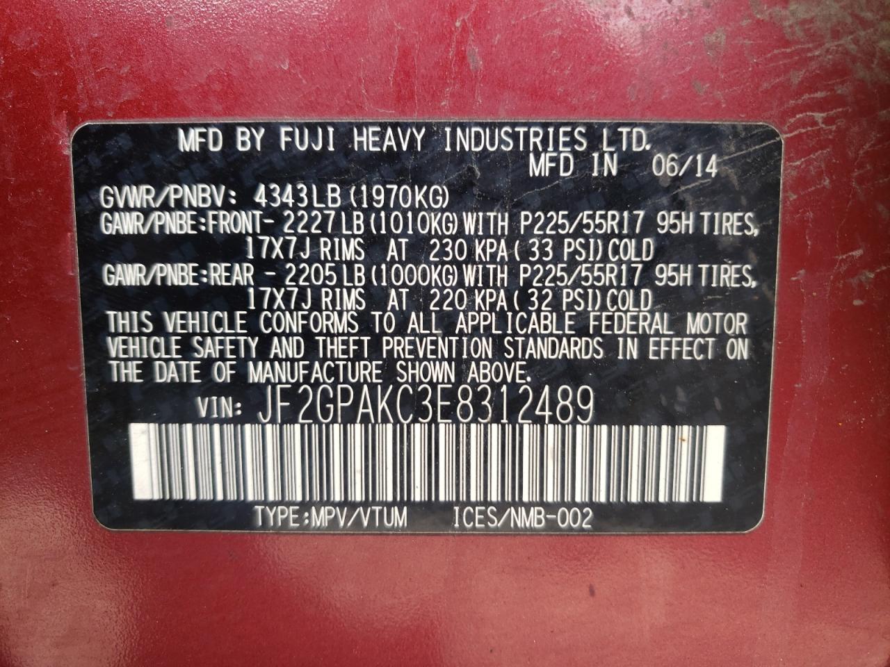 Photo 10 from auction – 2014 SUBARU XV CROSSTR with VIN JF2GPAKC3E8312489