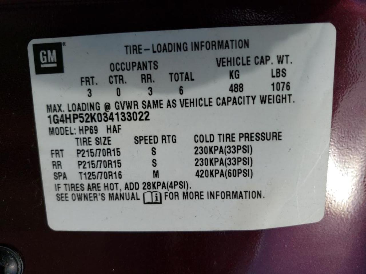 Photo 10 from auction – 2003 BUICK LESABRE CU with VIN 1G4HP52K034133022