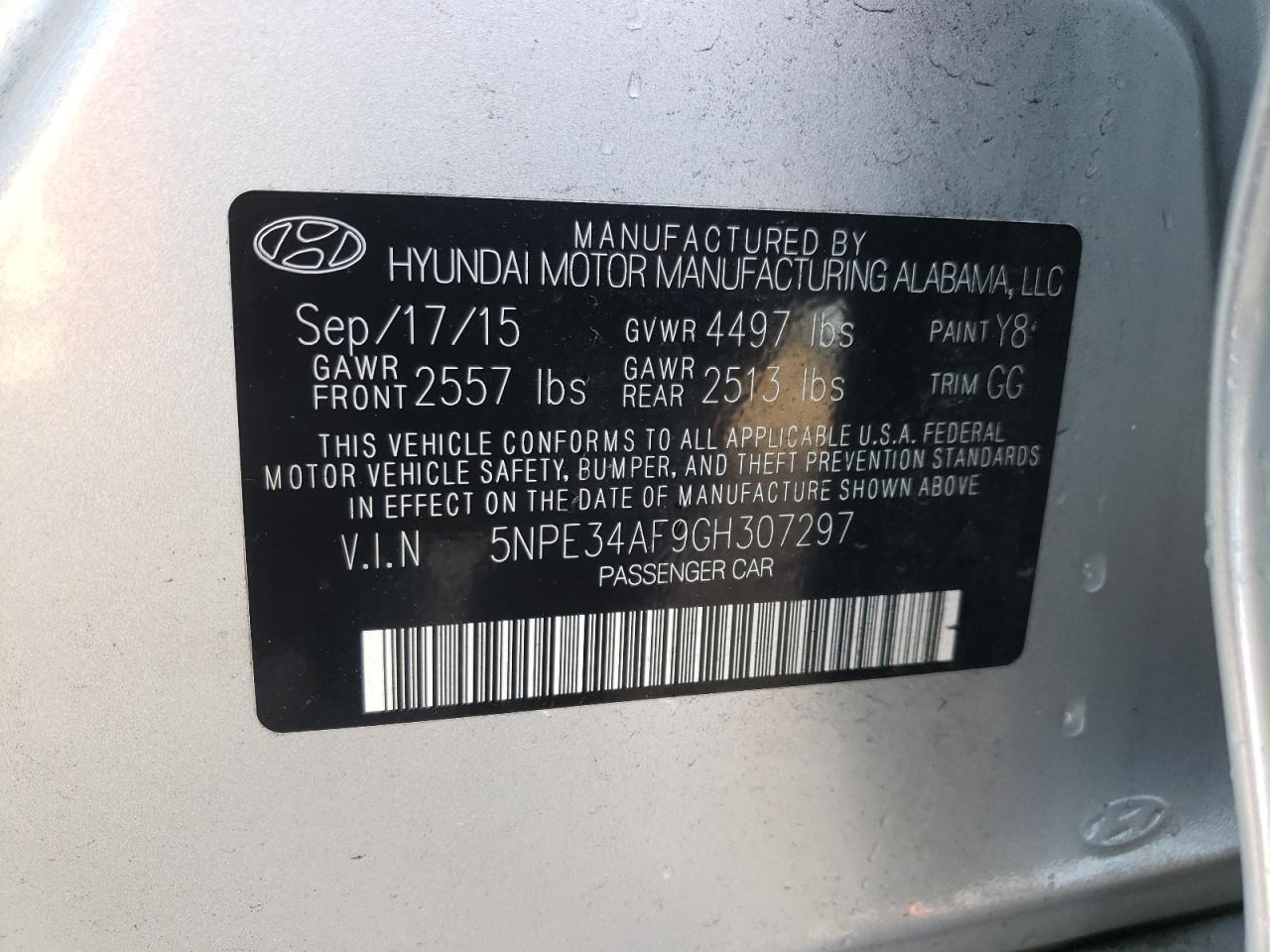 Photo 10 from auction – 2016 HYUNDAI SONATA SPO with VIN 5NPE34AF9GH307297