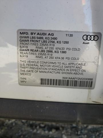 Photo 10 from auction – 2021 AUDI Q5 PREMIUM with VIN WA1AAAFY2M2030688