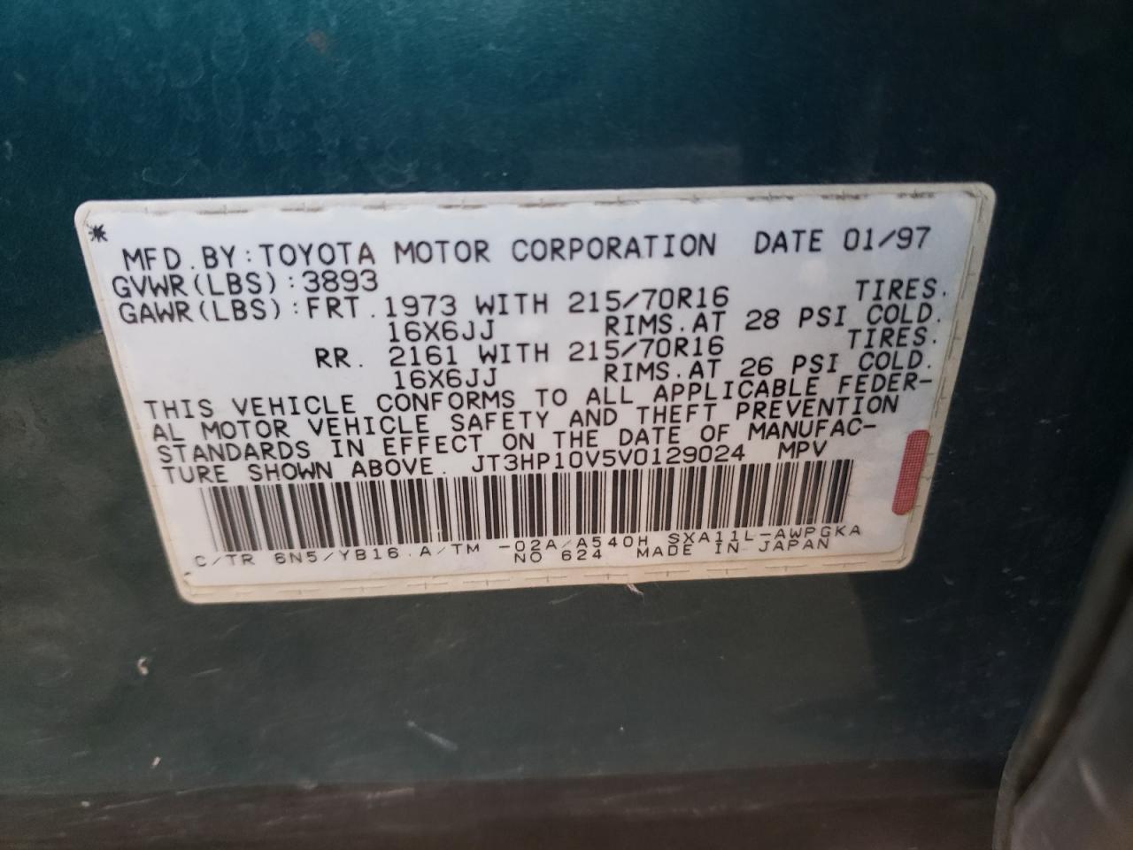 Photo 10 from auction – 1997 TOYOTA RAV4 with VIN JT3HP10V5V0129024
