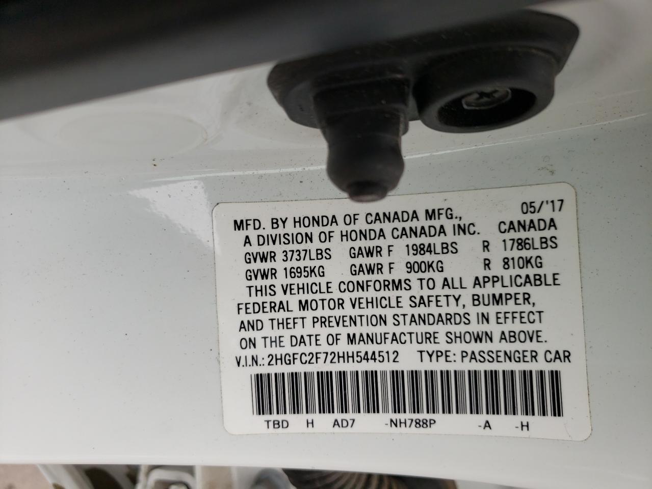 Photo 10 from auction – 2017 HONDA CIVIC EX with VIN 2HGFC2F72HH544512