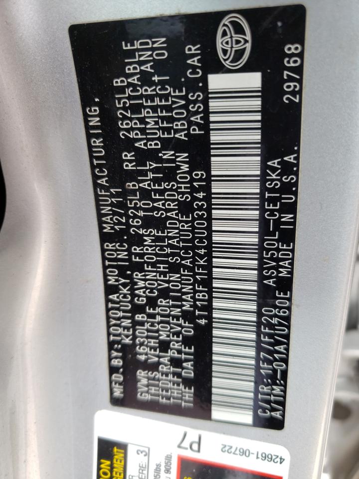 صورة رقم 10 من المزاد - 2012 TOYOTA CAMRY BASE مع VIN 4T1BF1FK4CU033419