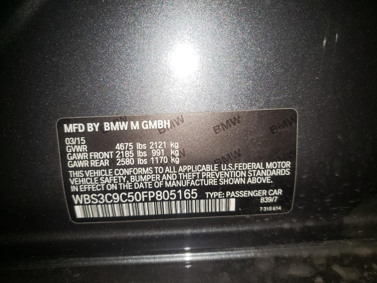 Photo 10 from auction – 2015 BMW M3 with VIN WBS3C9C50FP805165