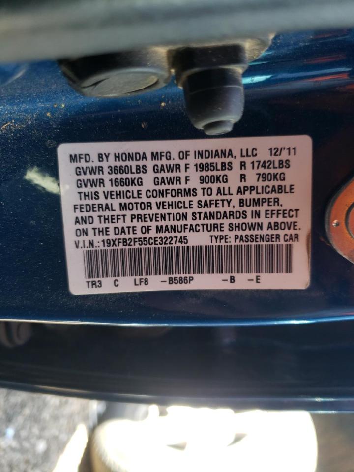Photo 10 from auction – 2012 HONDA CIVIC LX with VIN 19XFB2F55CE322745