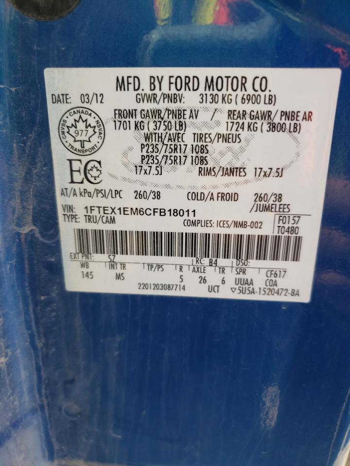 Photo 10 from auction – 2012 FORD F150 SUPER with VIN 1FTEX1EM6CFB18011