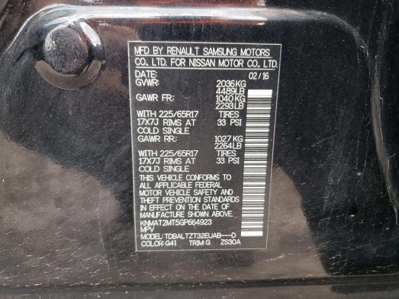 Photo 10 from auction – 2016 NISSAN ROGUE S with VIN KNMAT2MT5GP664923