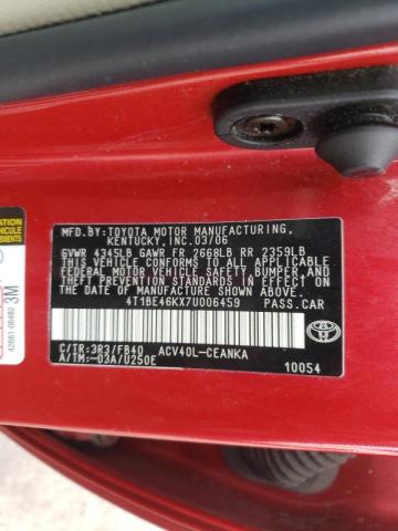 Photo 10 from auction – 2007 TOYOTA CAMRY CE with VIN 4T1BE46KX7U006459