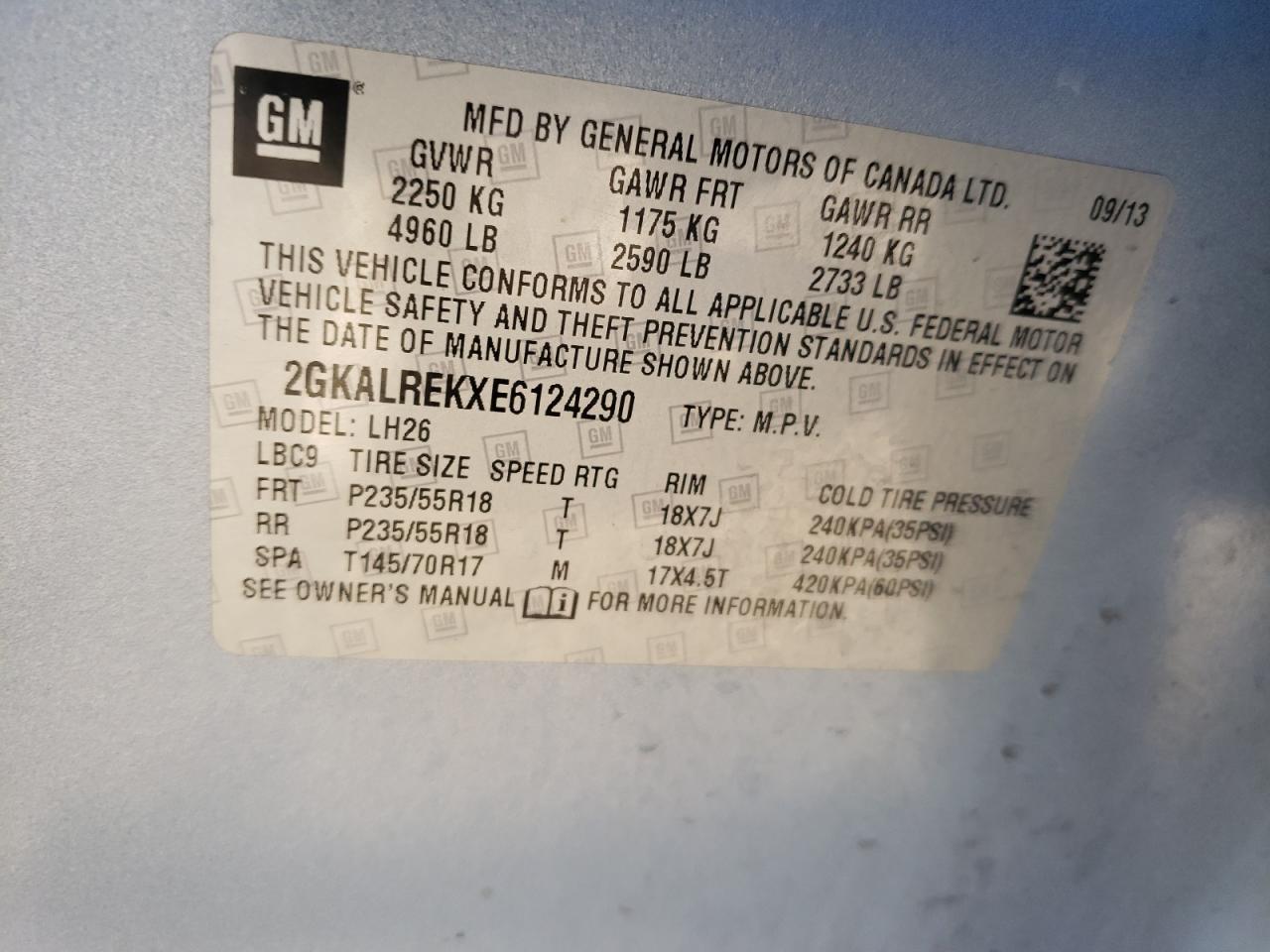 Photo 10 from auction – 2014 GMC TERRAIN SL with VIN 2GKALREKXE6124290