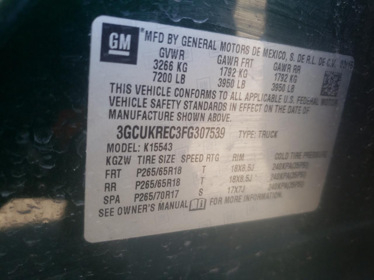 Photo 10 from auction – 2015 CHEVROLET SILVERADO with VIN 3GCUKREC3FG307539