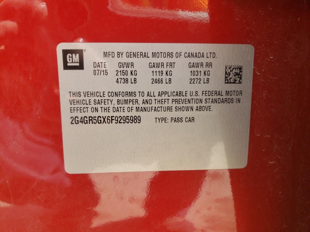 Photo 10 from auction – 2015 BUICK REGAL PREM with VIN 2G4GR5GX6F9295989