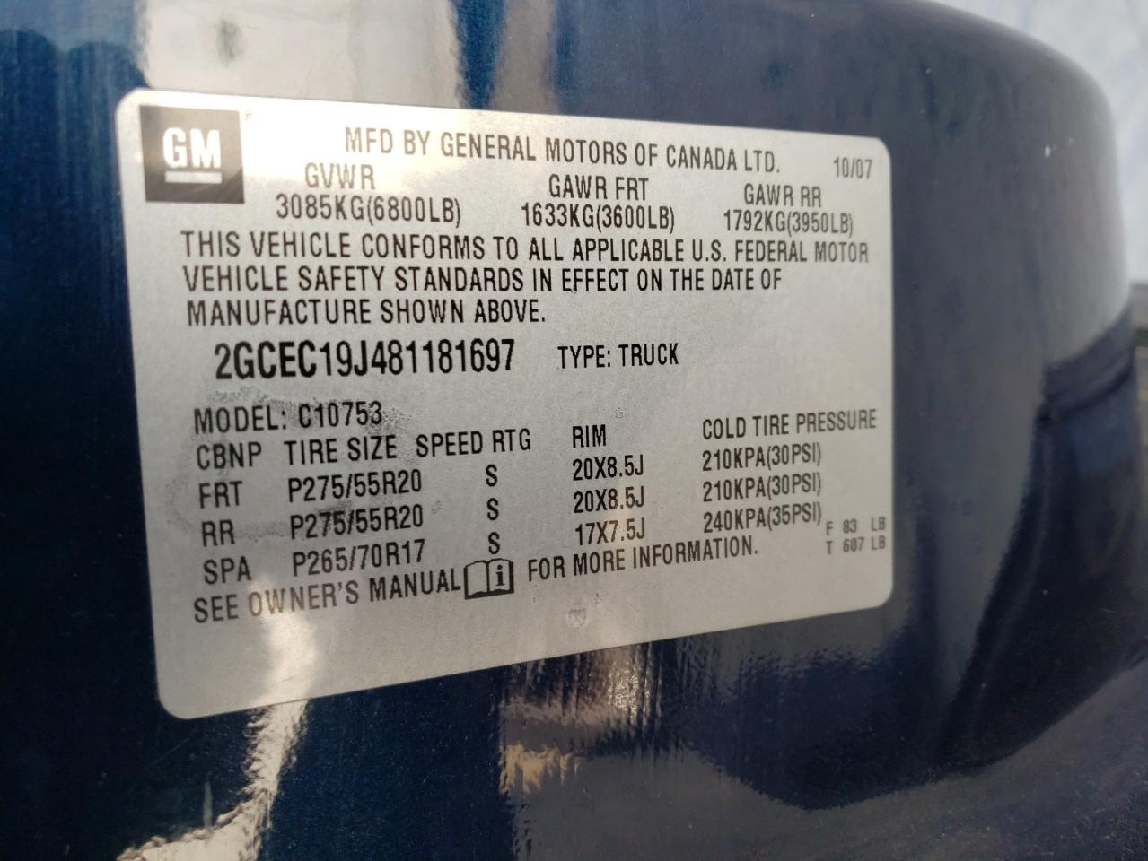 Photo 10 from auction – 2008 CHEVROLET SILVERADO with VIN 2GCEC19J481181697