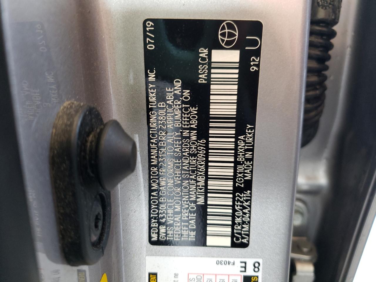 Photo 10 from auction – 2019 TOYOTA CHR with VIN NMTKHMBX6KR096976