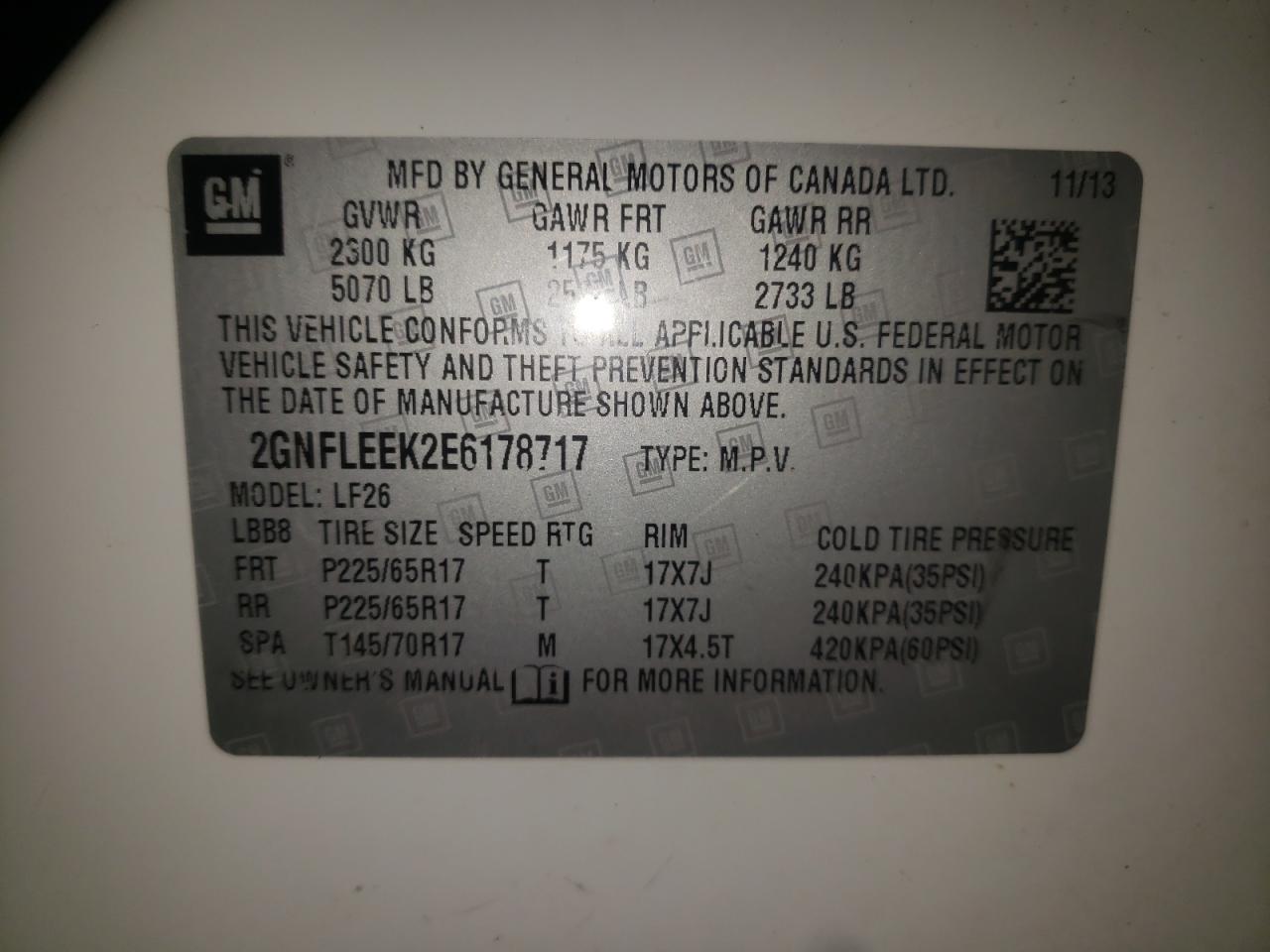 Photo 10 from auction – 2014 CHEVROLET EQUINOX LS with VIN 2GNFLEEK2E6178717