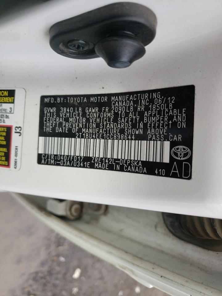 Photo 10 from auction – 2012 TOYOTA COROLLA BA with VIN 2T1BU4EE1CC898644