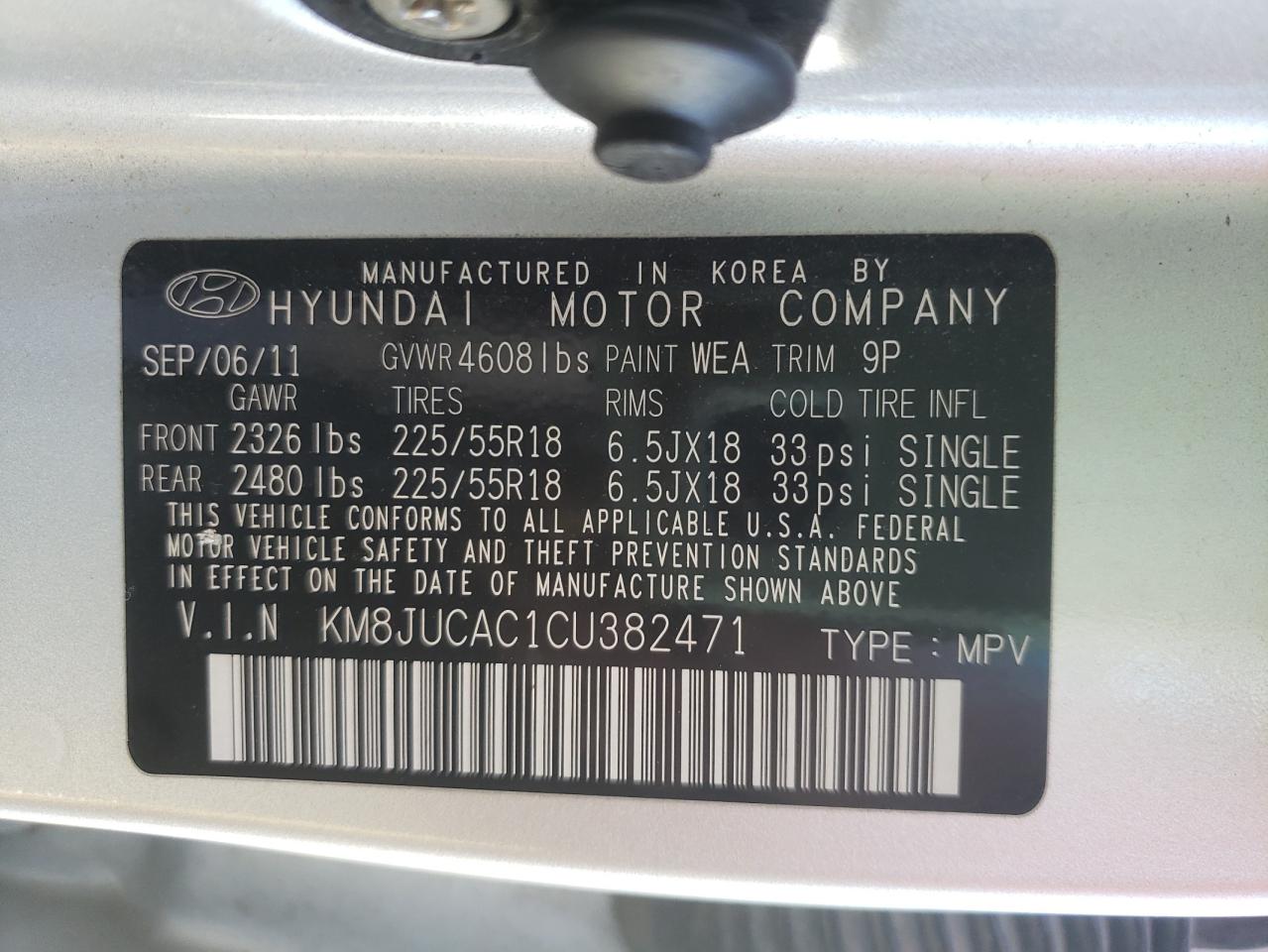 Photo 10 from auction – 2012 HYUNDAI TUCSON GLS with VIN KM8JUCAC1CU382471