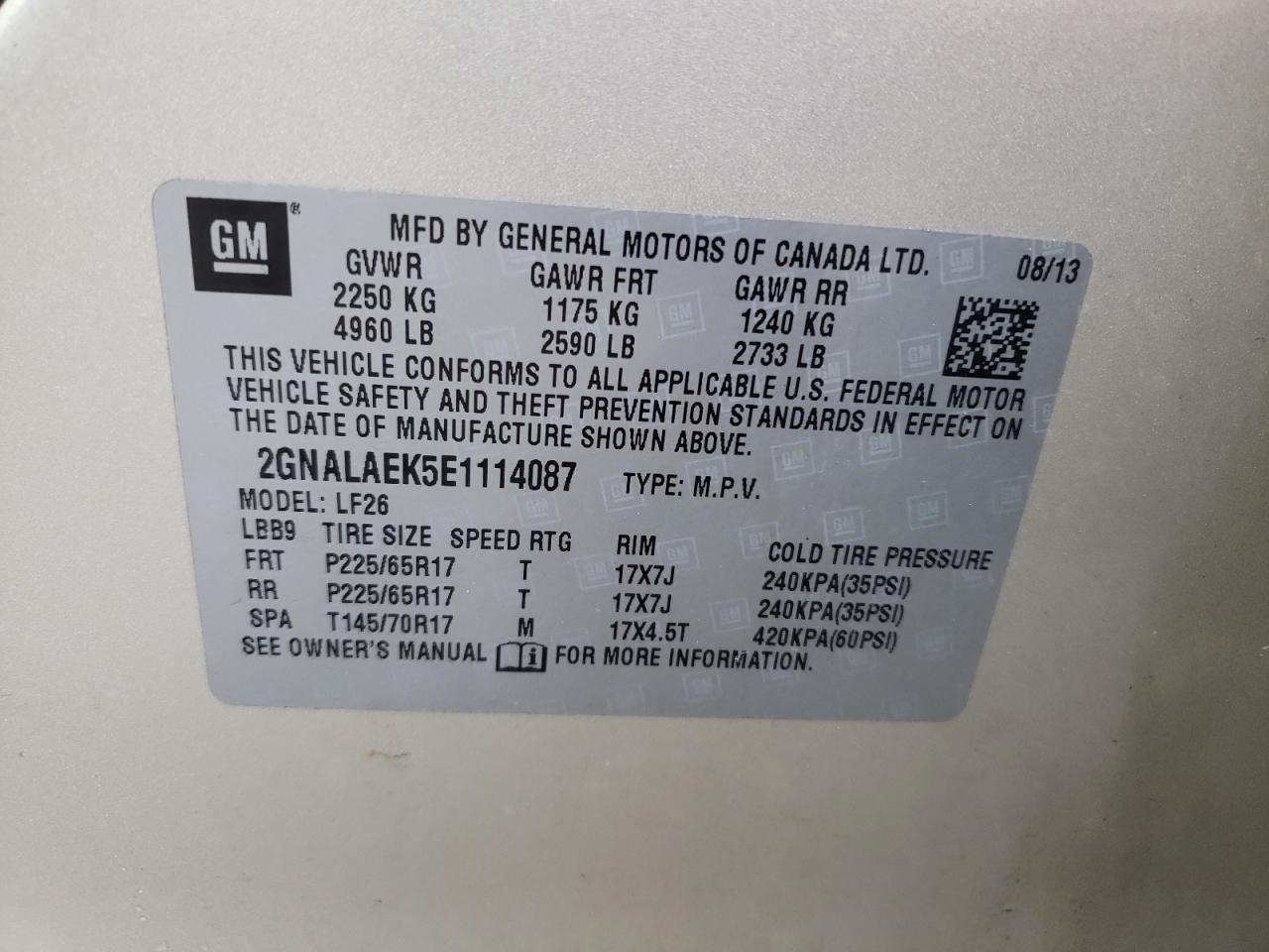 Photo 10 from auction – 2014 CHEVROLET EQUINOX LS with VIN 2GNALAEK5E1114087