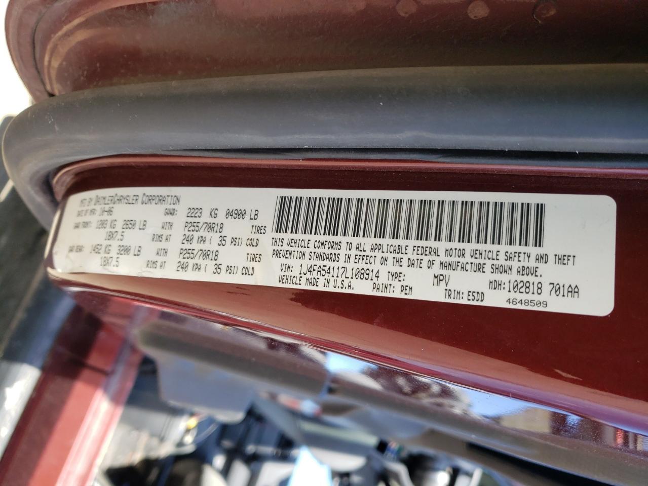 Photo 10 from auction – 2007 JEEP WRANGLER S with VIN 1J4FA54117L108914