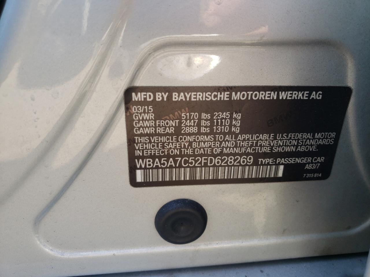 Photo 10 from auction – 2015 BMW 528 XI with VIN WBA5A7C52FD628269