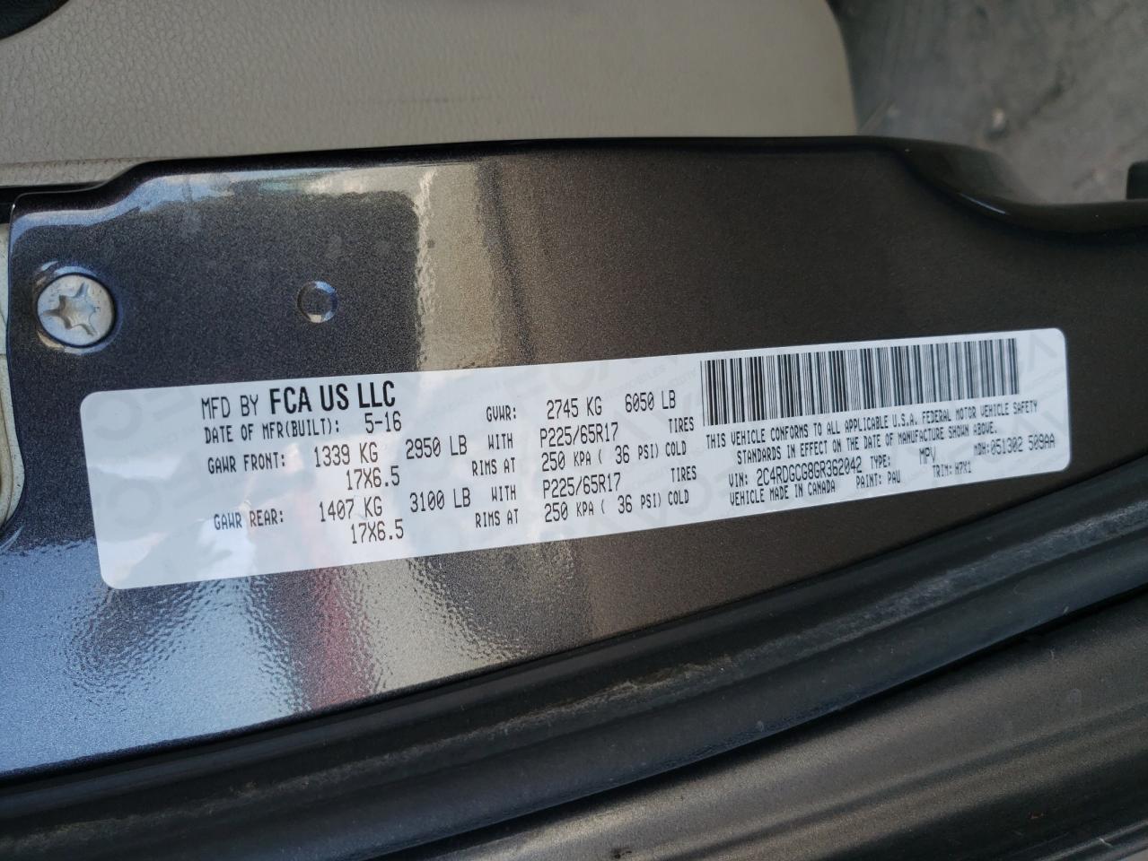 Zdjęcie 10 z aukcji – 2016 DODGE GRAND CARA z VIN 2C4RDGCG8GR362042