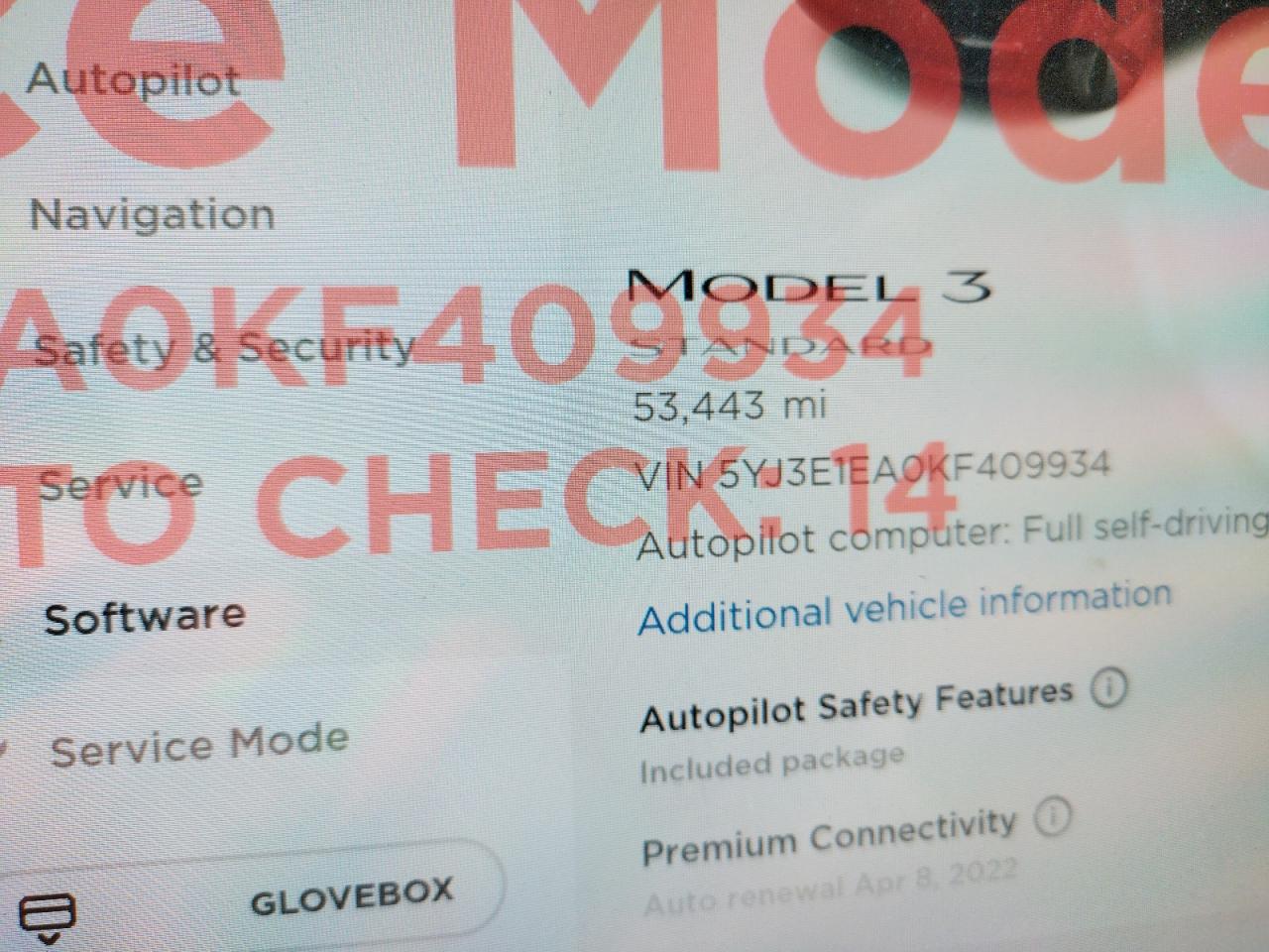 Photo 8 from auction – 2019 TESLA MODEL 3 with VIN 5YJ3E1EA0KF409934