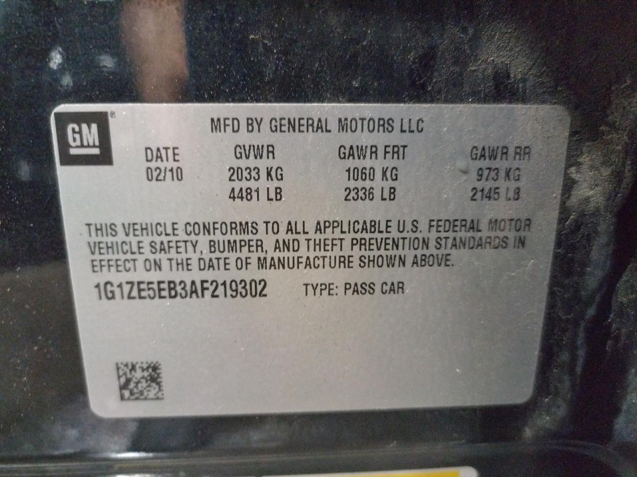 Photo 10 from auction – 2010 CHEVROLET MALIBU LTZ with VIN 1G1ZE5EB3AF219302