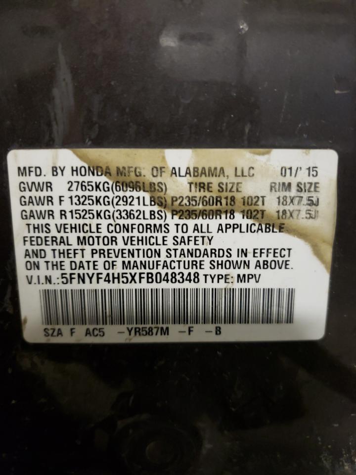Photo 10 from auction – 2015 HONDA PILOT EXL with VIN 5FNYF4H5XFB048348