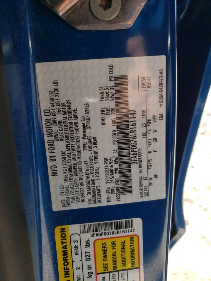 Photo 10 from auction – 2020 FORD FUSION S with VIN 3FA6P0G76LR161147