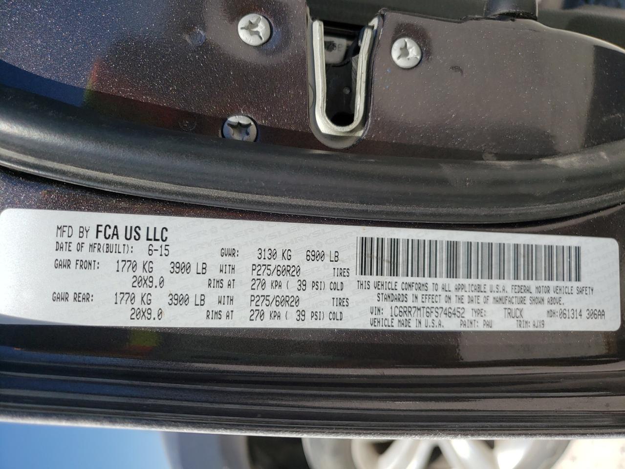Photo 10 from auction – 2015 RAM 1500 SPORT with VIN 1C6RR7MT6FS746452