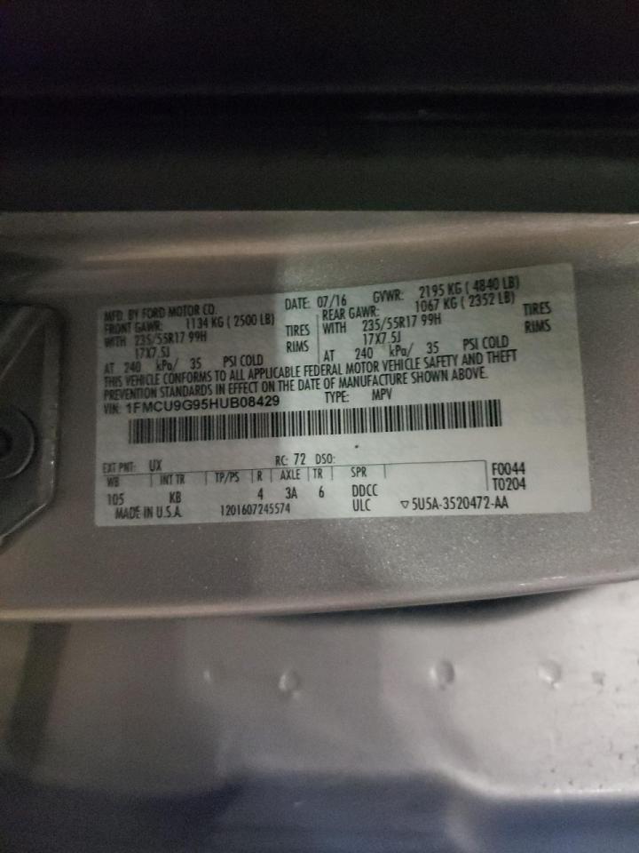 Photo 10 from auction – 2017 FORD ESCAPE SE with VIN 1FMCU9G95HUB08429