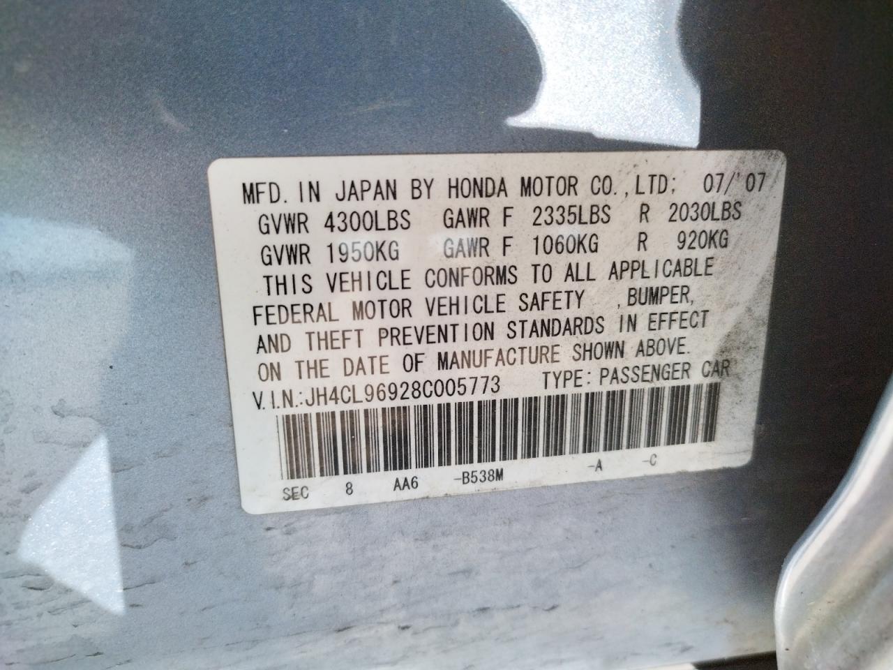Photo 10 from auction – 2008 ACURA TSX with VIN JH4CL96928C005773