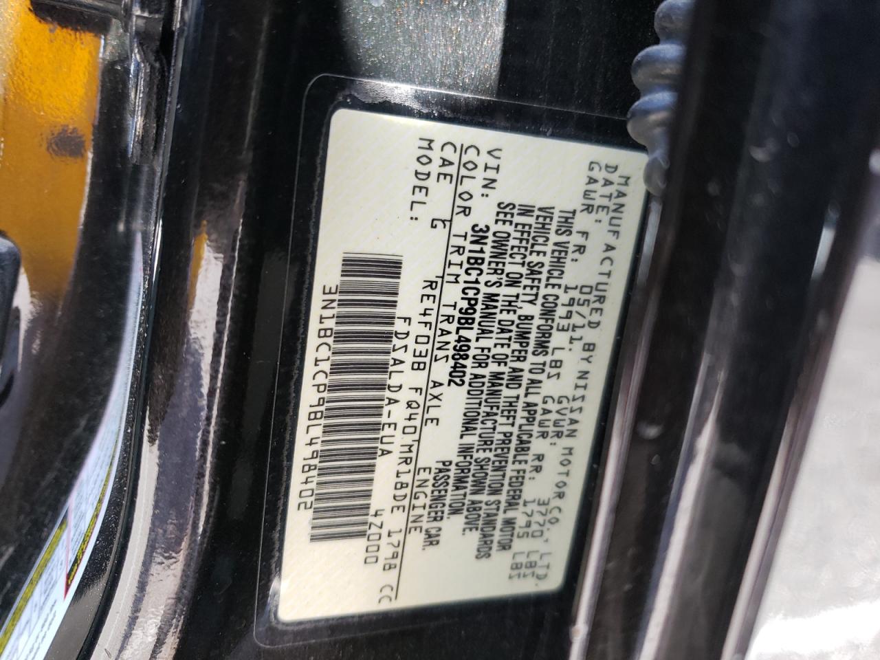 Photo 10 from auction – 2011 NISSAN VERSA S with VIN 3N1BC1CP9BL498402