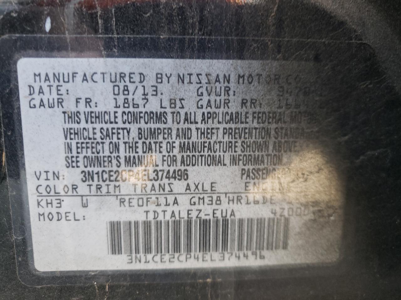 Photo 10 from auction – 2014 NISSAN VERSA NOTE with VIN 3N1CE2CP4EL374496