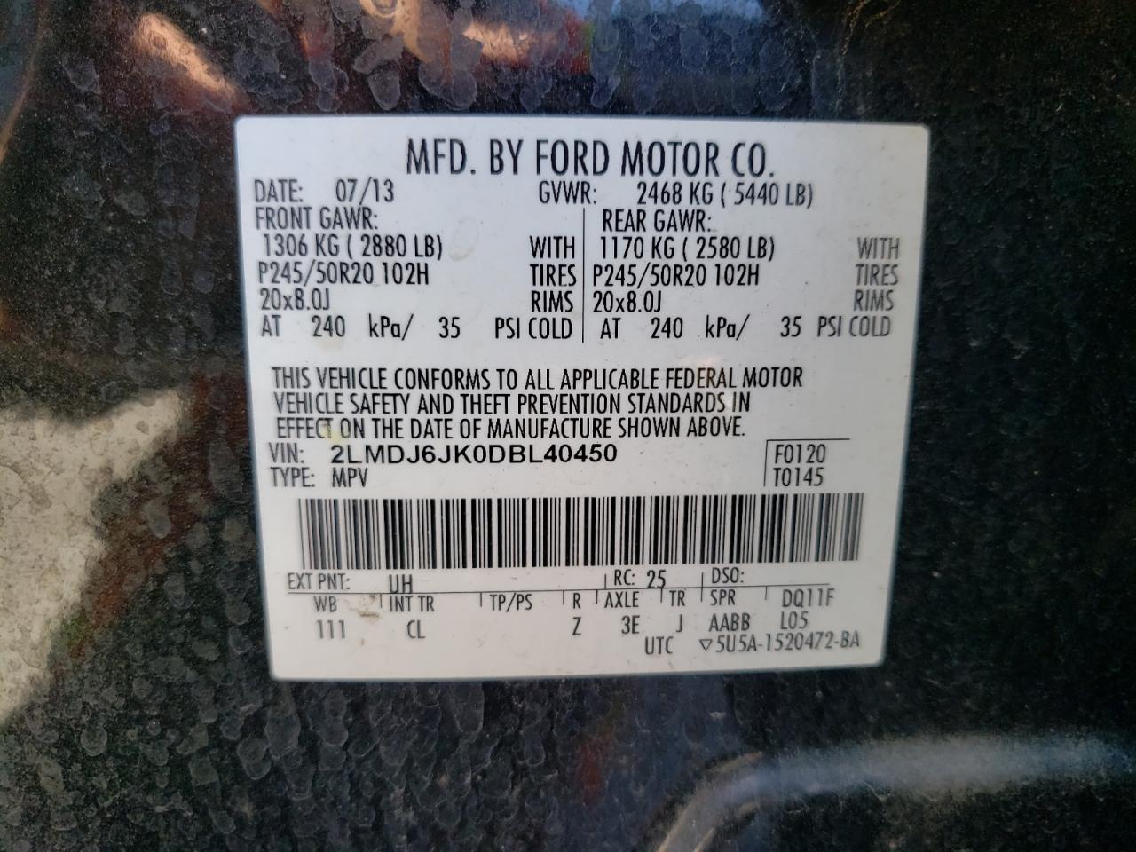 Photo 10 from auction – 2013 LINCOLN MKX with VIN 2LMDJ6JK0DBL40450
