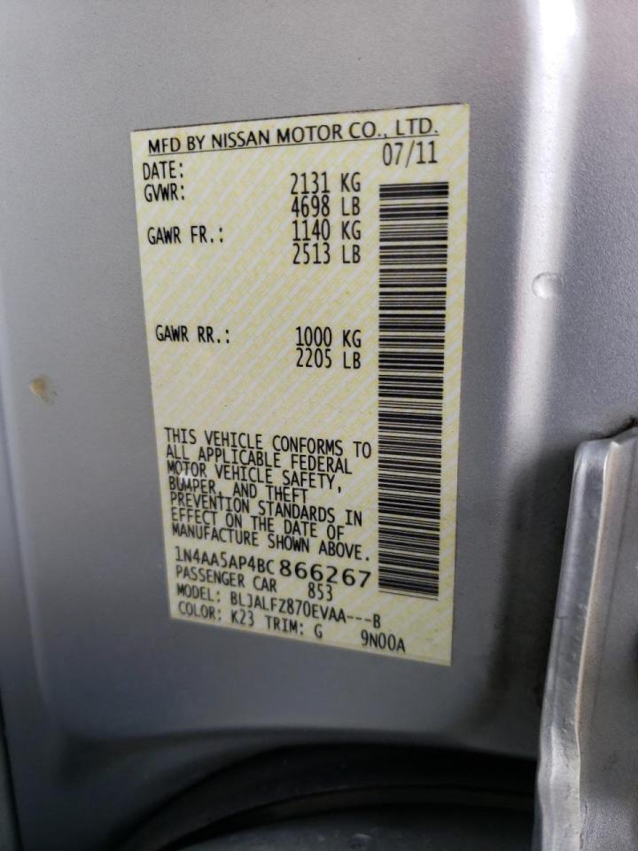 Photo 10 from auction – 2011 NISSAN MAXIMA S with VIN 1N4AA5AP4BC866267