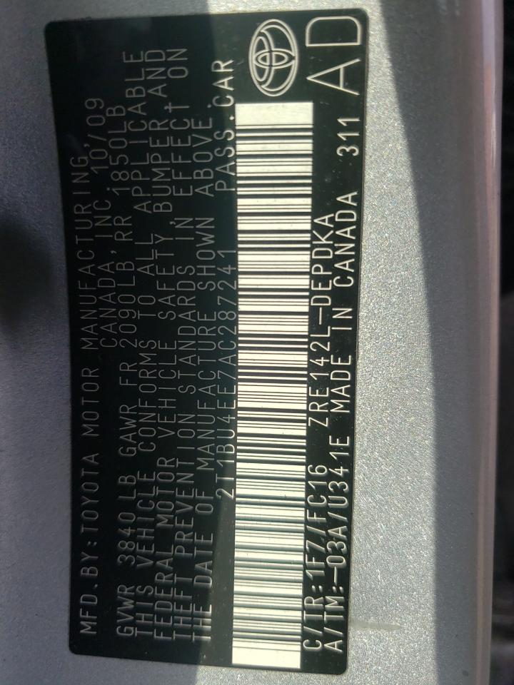 Photo 10 from auction – 2010 TOYOTA COROLLA BA with VIN 2T1BU4EE7AC287241