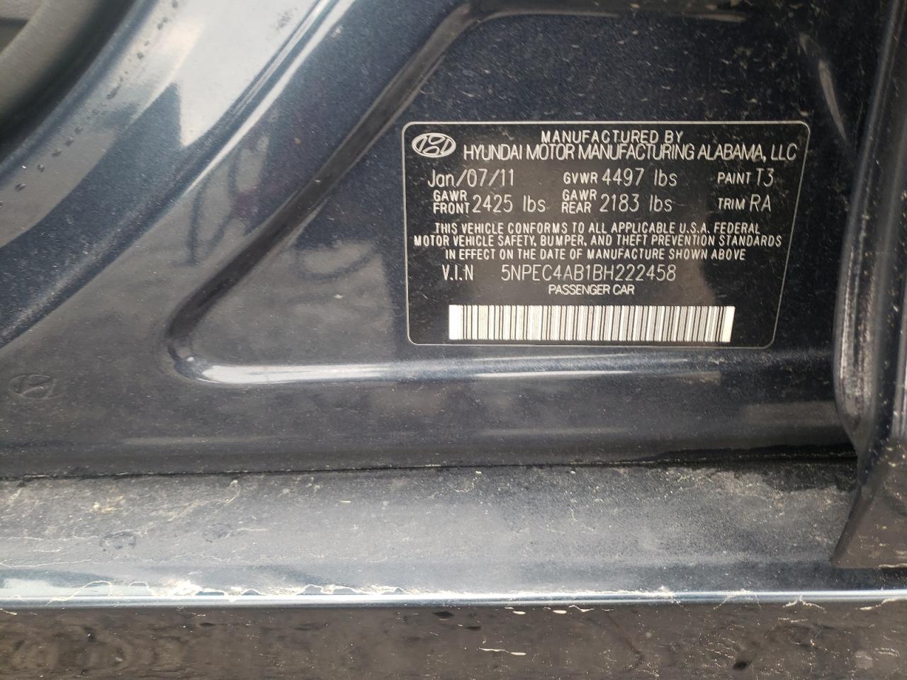 Photo 10 from auction – 2011 HYUNDAI SONATA SE with VIN 5NPEC4AB1BH222458
