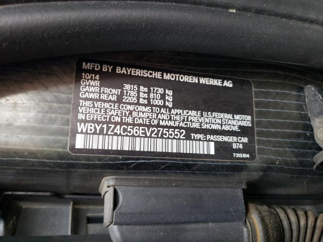 Photo 10 from auction – 2014 BMW I3 REX with VIN WBY1Z4C56EV275552