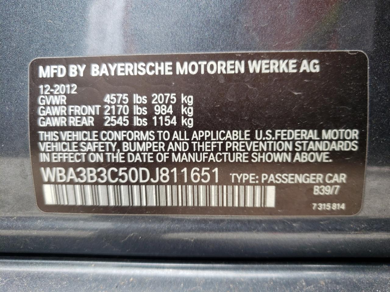 Photo 10 from auction – 2013 BMW 328 XI with VIN WBA3B3C50DJ811651