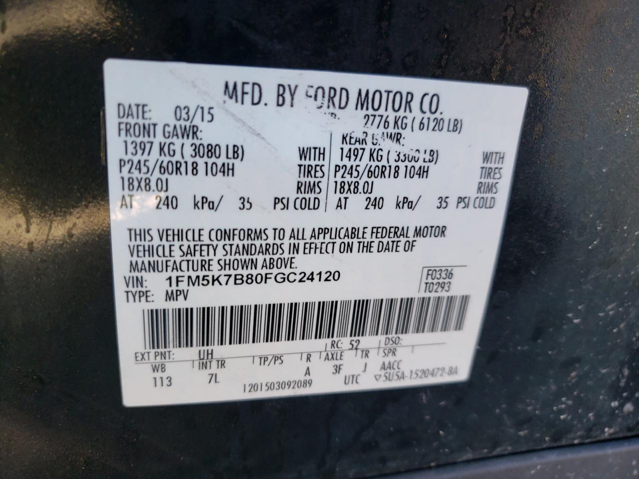 Photo 10 from auction – 2015 FORD EXPLORER with VIN 1FM5K7B80FGC24120