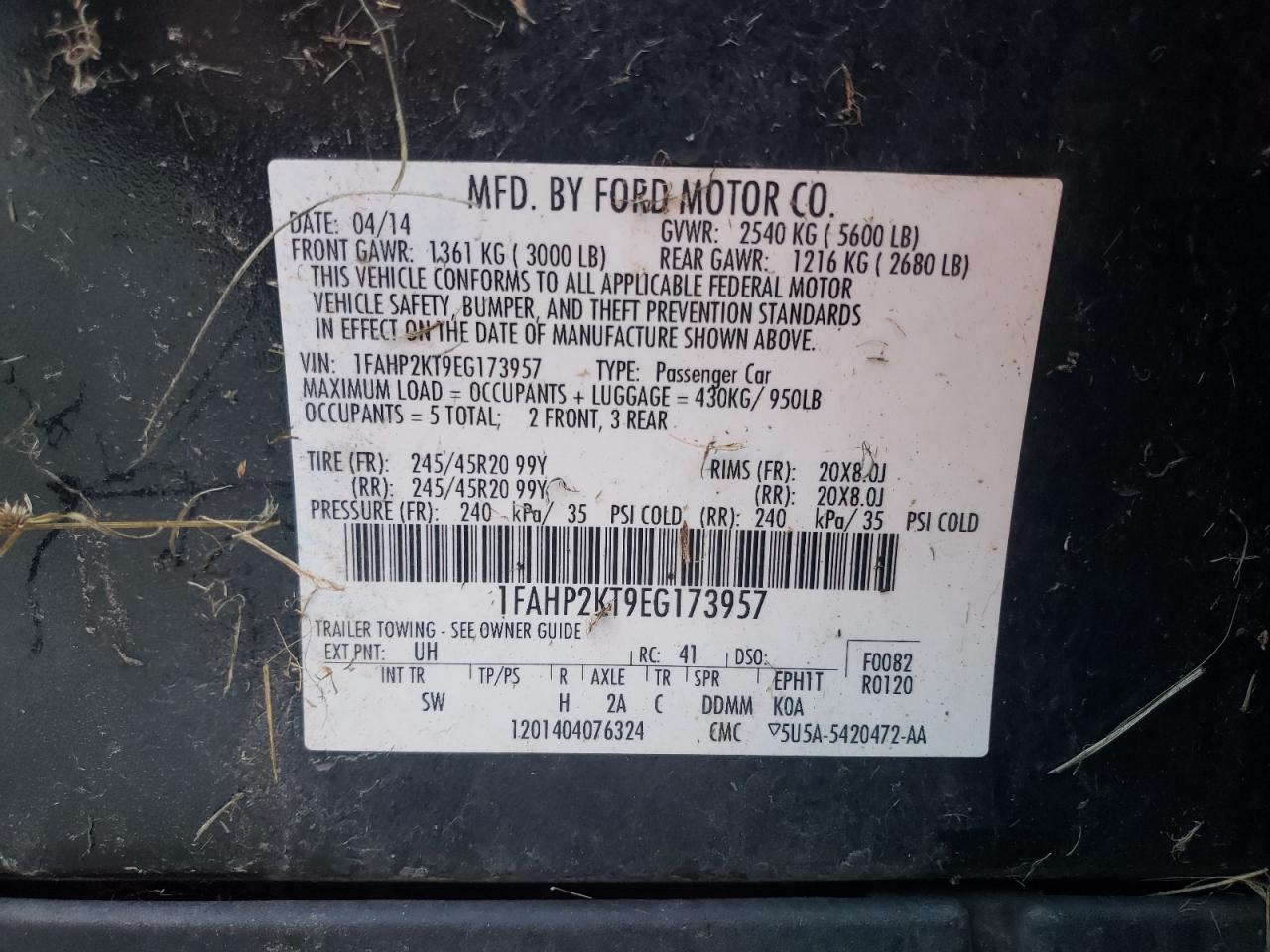 Photo 10 from auction – 2014 FORD TAURUS SHO with VIN 1FAHP2KT9EG173957