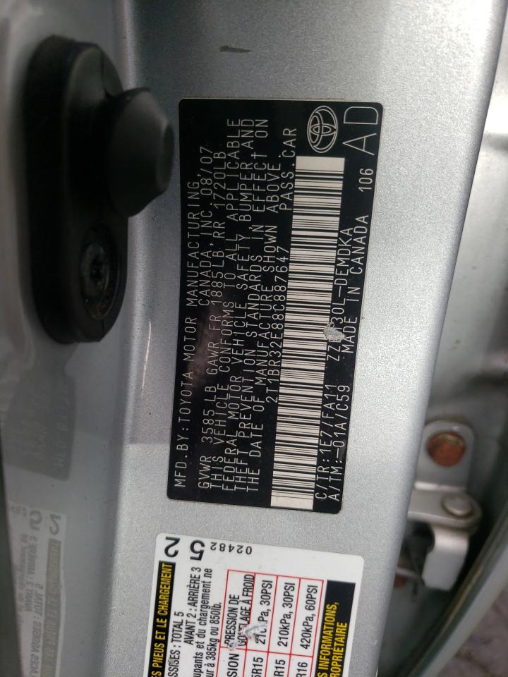 Photo 10 from auction – 2008 TOYOTA COROLLA CE with VIN 2T1BR32E88C887647