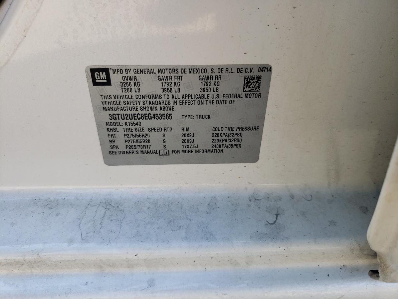 Photo 10 from auction – 2014 GMC SIERRA K15 with VIN 3GTU2UEC8EG453565