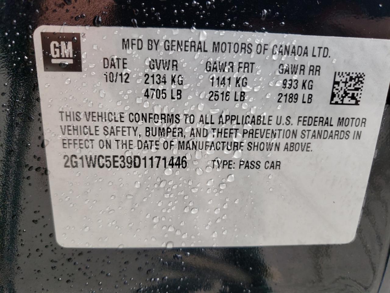 Photo 10 from auction – 2013 CHEVROLET IMPALA LTZ with VIN 2G1WC5E39D1171446